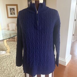 MIEAZOM Cable Knit Blue Sweater Size L Cozy Side Slits Pullover Cabincore
